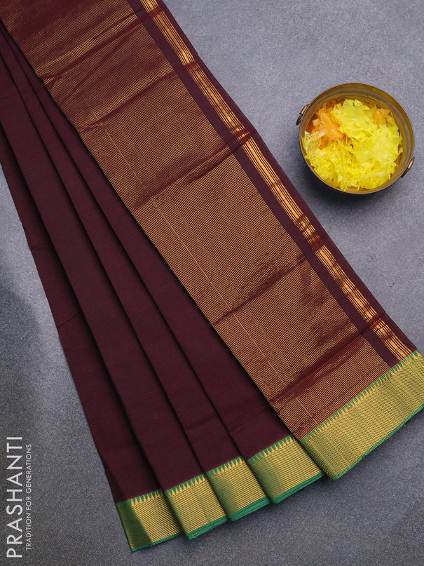 Mangalgiri cotton saree deep maroon and green with allover stripes pattern and mangalgiri zari border