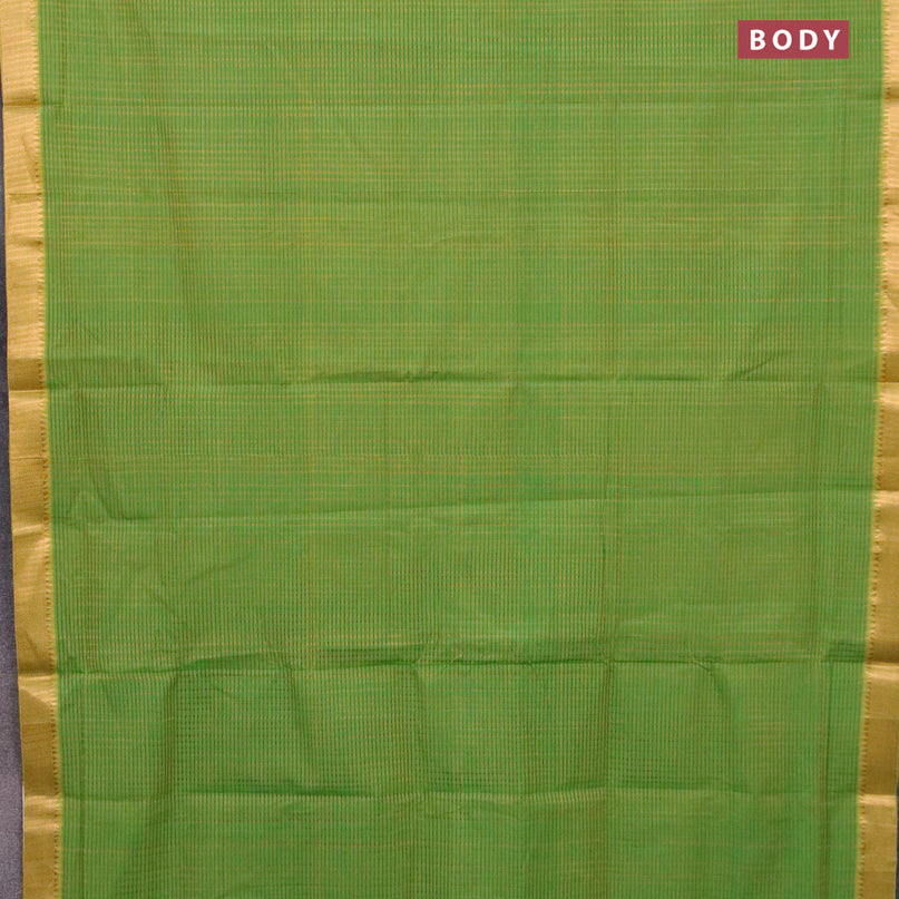 Mangalgiri cotton saree green with allover stripes pattern and mangalgiri zari border