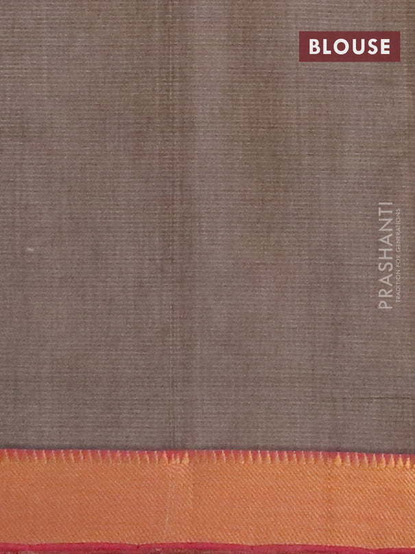 Mangalgiri cotton saree grey shade and red with allover stripes pattern and mangalgiri zari border