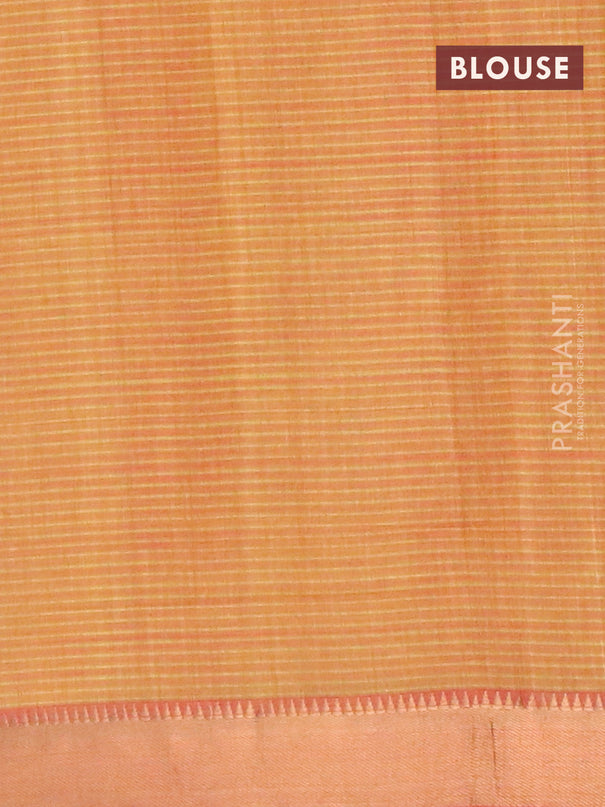 Mangalgiri cotton saree mustard yellow and red with allover stripes pattern and mangalgiri zari border
