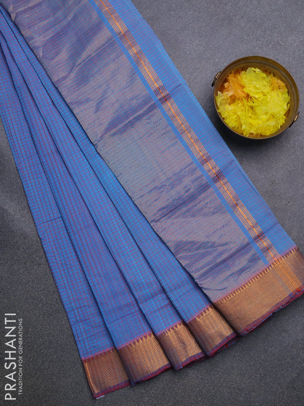 Mangalgiri cotton saree dual shade of blue and pink shade with allover stripes pattern and mangalgiri zari border