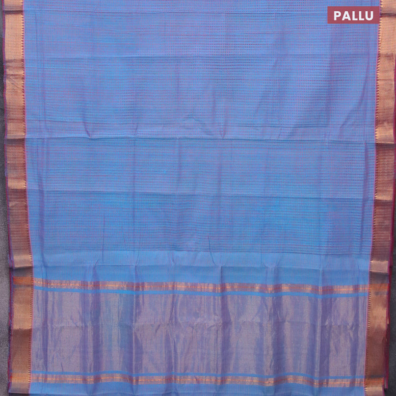 Mangalgiri cotton saree dual shade of blue and pink shade with allover stripes pattern and mangalgiri zari border