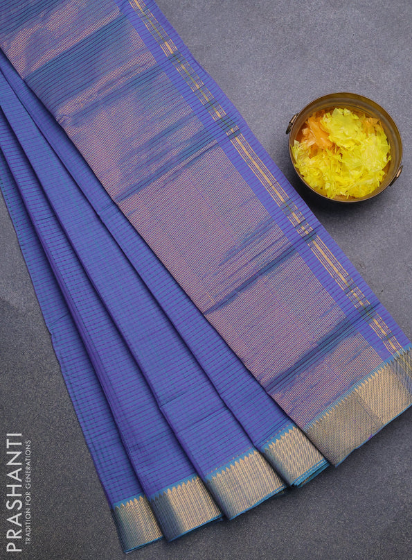 Mangalgiri cotton saree dual shade of violet with allover checked pattern and mangalgiri zari border