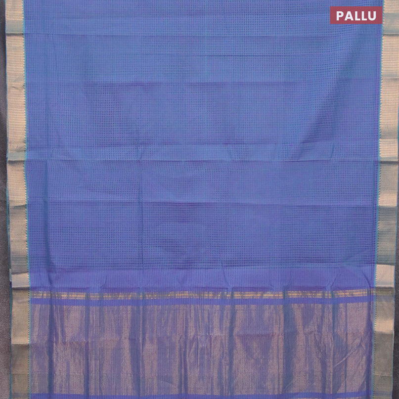 Mangalgiri cotton saree dual shade of violet with allover checked pattern and mangalgiri zari border
