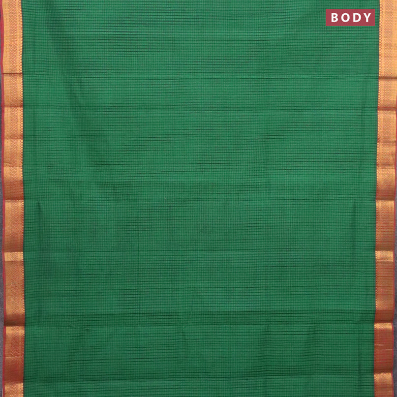 Mangalgiri cotton saree green and red shade with allover stripes pattern and mangalgiri zari border