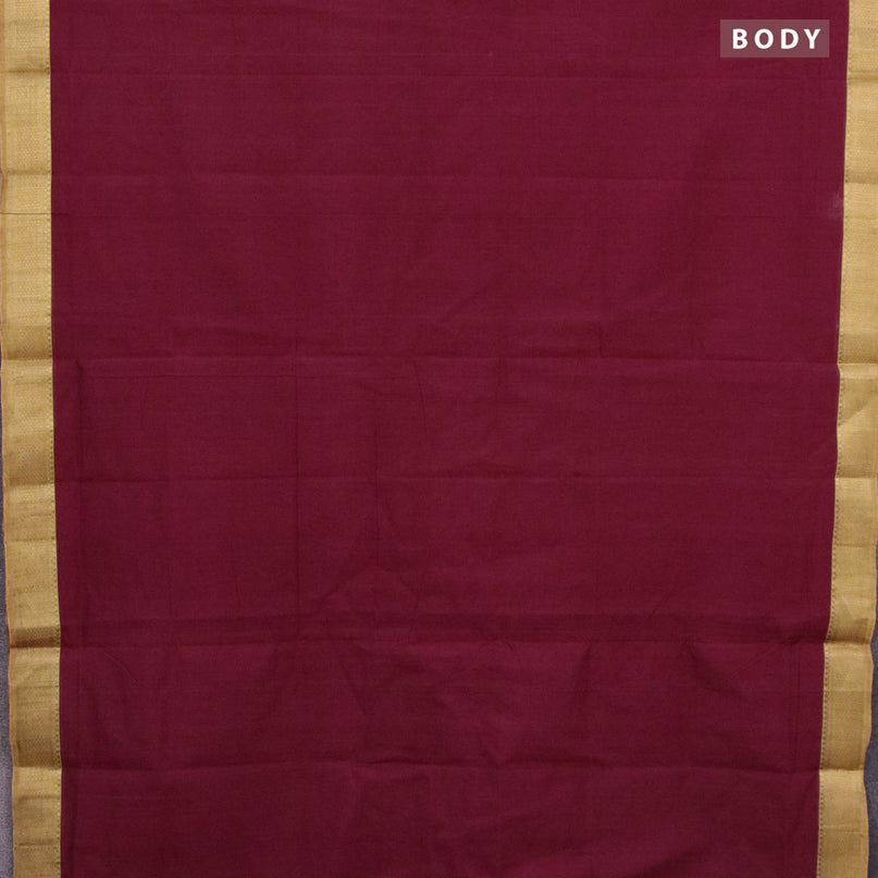 Mangalgiri cotton saree maroon and mustrad shade with plain body and mangalgiri zari border