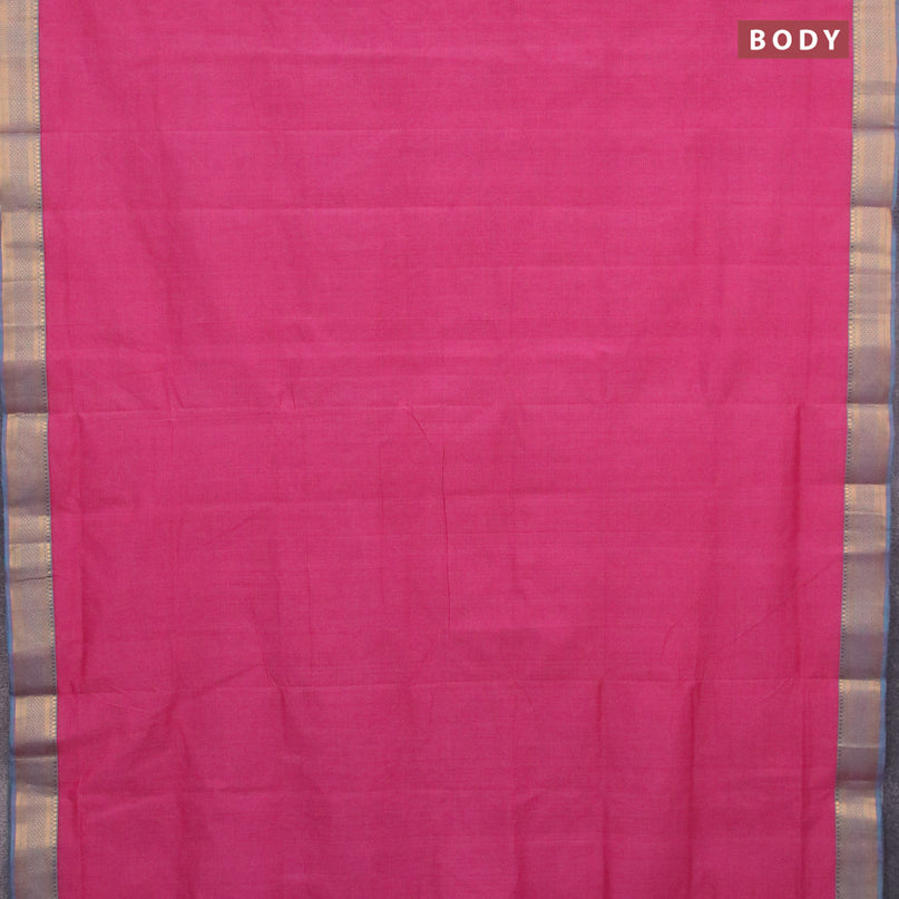Mangalgiri cotton saree pink and blue with allover stripes pattern and mangalgiri zari border