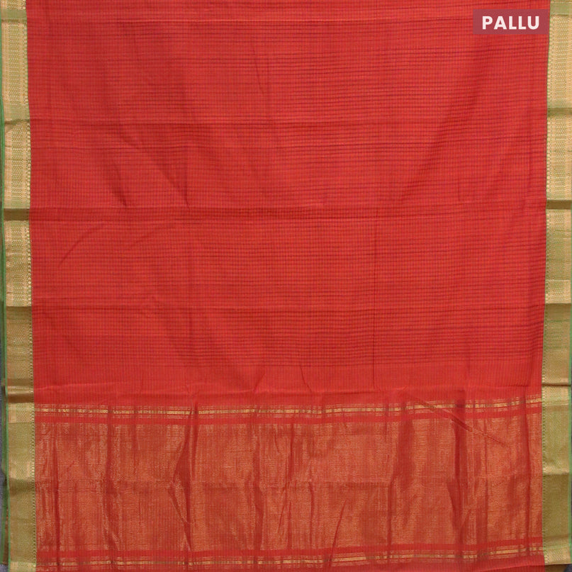 Mangalgiri cotton saree rustic orange and green with allover stripes pattern and mangalgiri zari border
