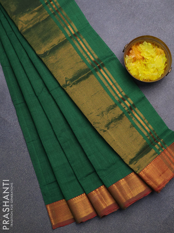 Mangalgiri cotton saree green and dual shade of red with plain body and mangalgiri zari border
