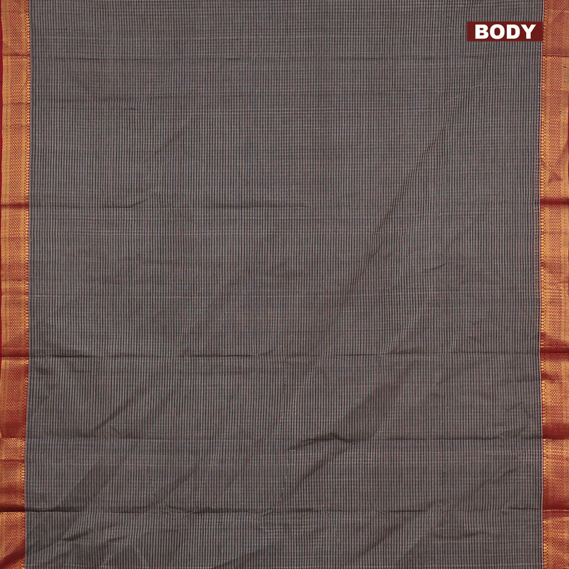 Mangalgiri cotton saree beige black and maroon with allover stripes pattern and mangalgiri zari border