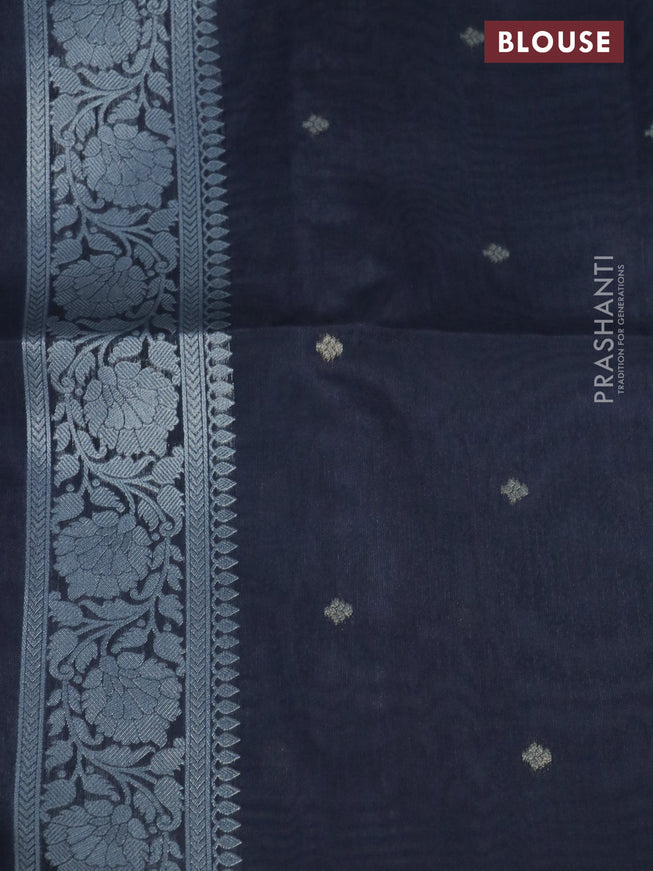 Semi tussar saree grey and black with zari woven buttas and simple border