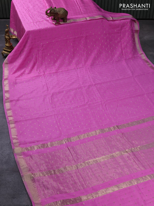 Semi chanderi saree light pink with allover zari woven buttas and temple zari woven border - printed blouse
