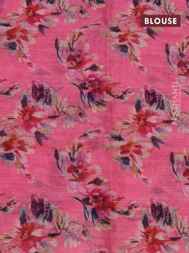 Semi chanderi saree pink with allover zari weaves and zari woven border - printed blouse
