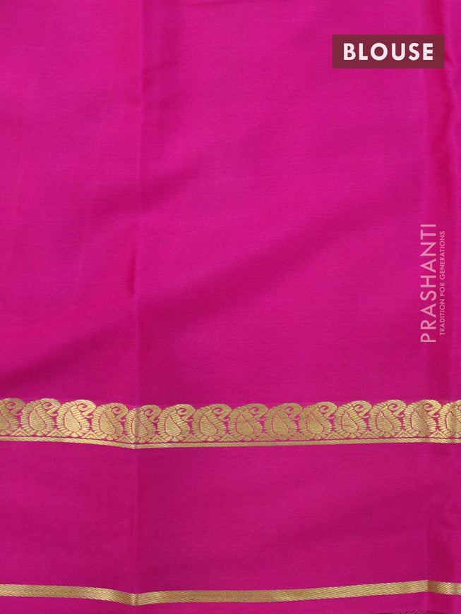 Mysore silk saree greyish green and pink with plain body and rettapet zari woven border plain body
