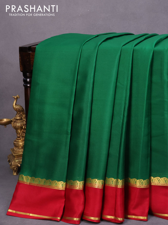 Mysore silk saree green and maroon with plain body and rettapet zari woven border plain body