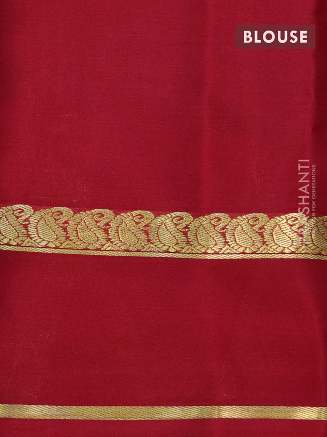 Mysore silk saree green and maroon with plain body and rettapet zari woven border plain body