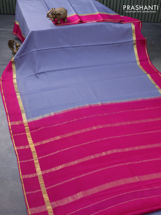 Mysore silk saree grey and pink with plain body and rettapet zari woven border plain body