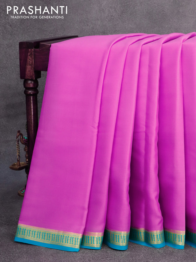 Mysore silk saree light pink and light blue with plain body and zari woven border plain body