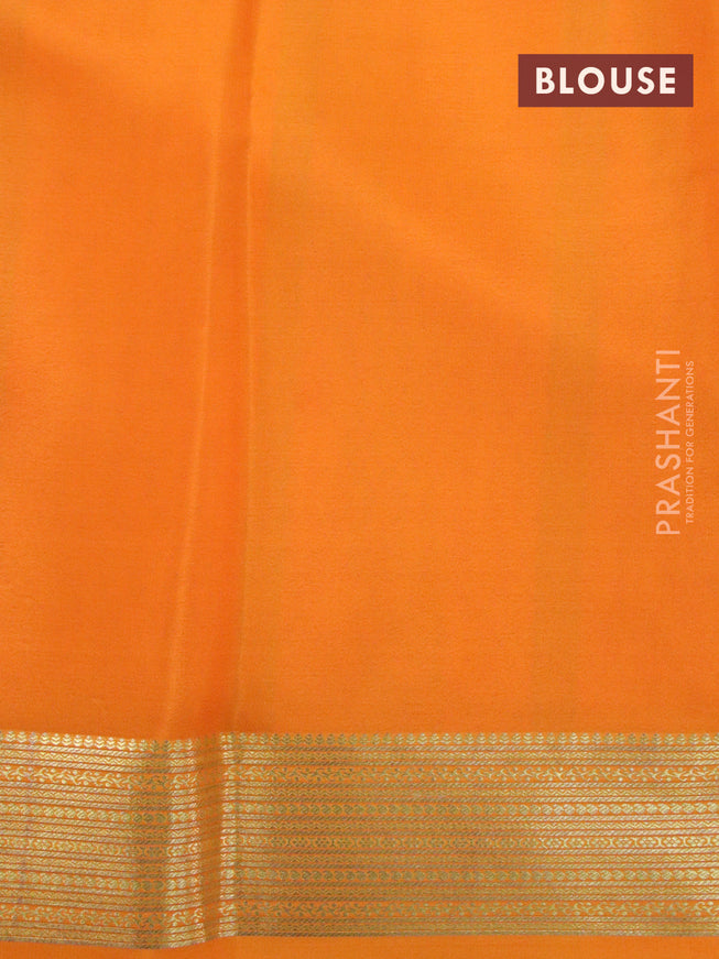 Mysore silk saree pink and orange with plain body and zari woven border plain body
