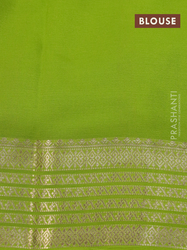 Mysore silk saree light pink and lime green with plain body and zari woven border plain body