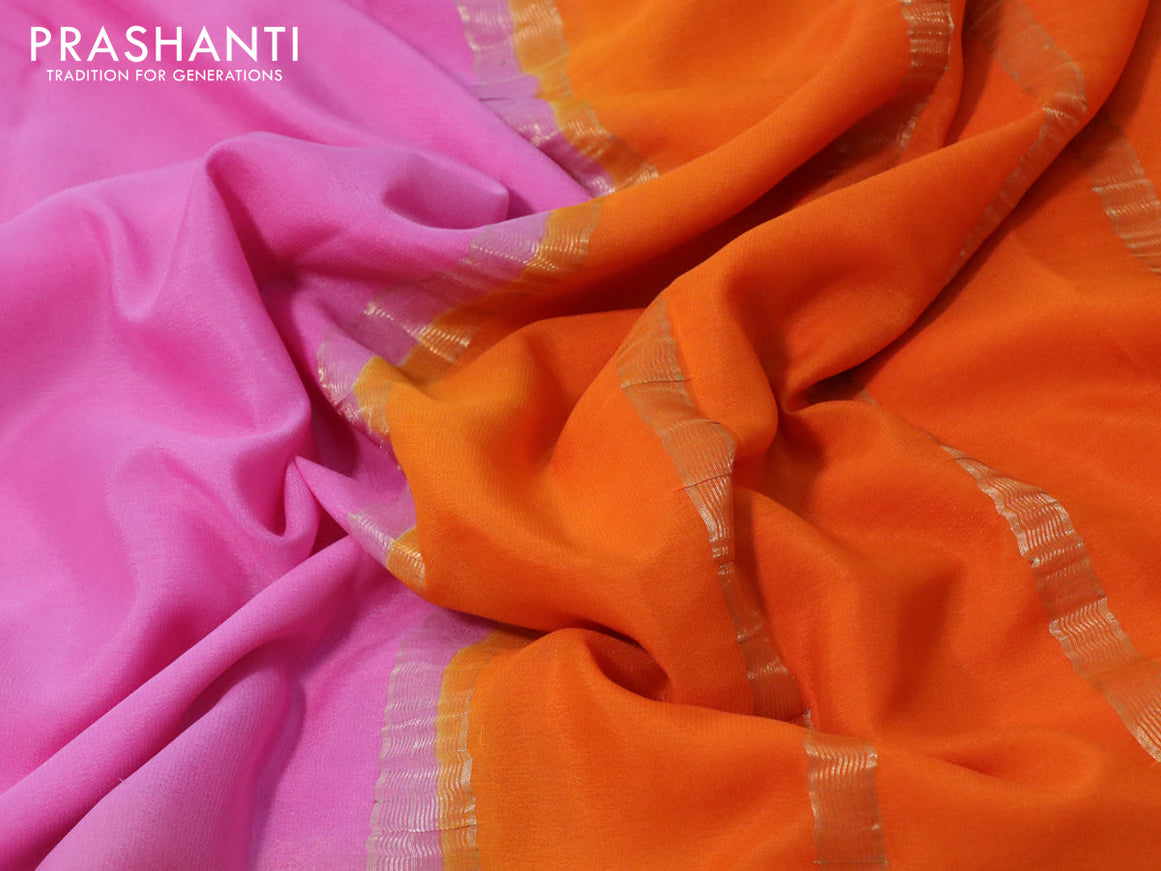 Mysore silk saree light pink and orange with plain body and zari woven border plain body