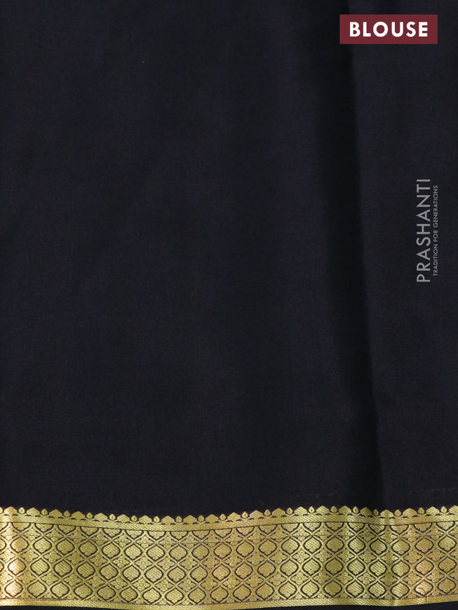 Mysore silk saree grey and black with plain body and zari woven border plain body
