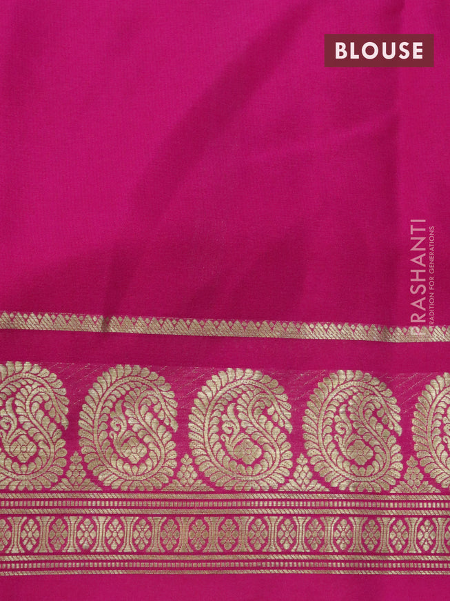 Mysore silk saree brown and pink with plain body and paisley zari woven border plain body