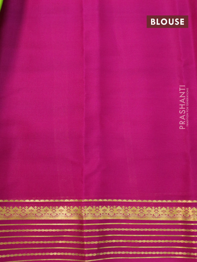 Mysore silk saree lime green and pink with plain body and zari woven border plain body