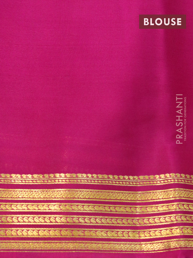 Mysore silk saree off white and pink with plain body and zari woven border plain body