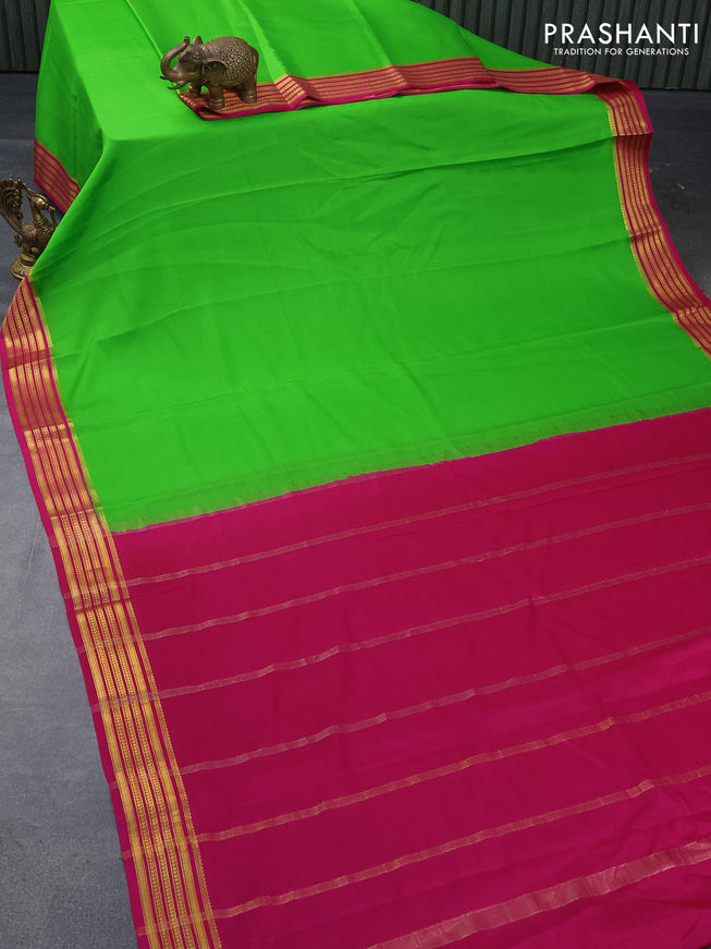 Mysore silk saree light green and pink with plain body and zari woven border plain body