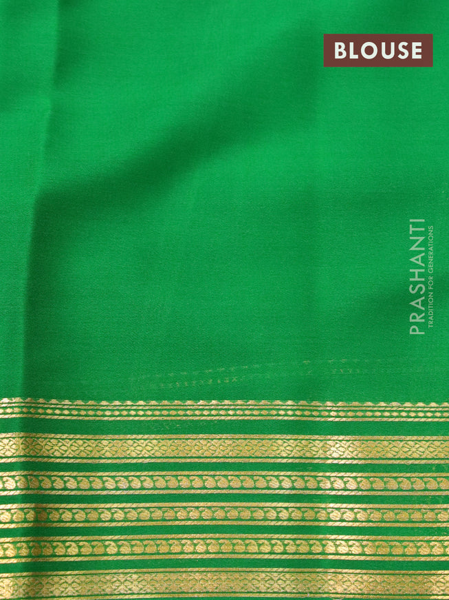Mysore silk saree orange and green with plain body and zari woven border plain body