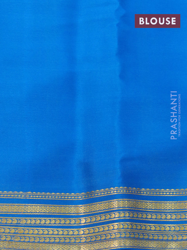 Mysore silk saree blue and cs blue with plain body and zari woven border plain body