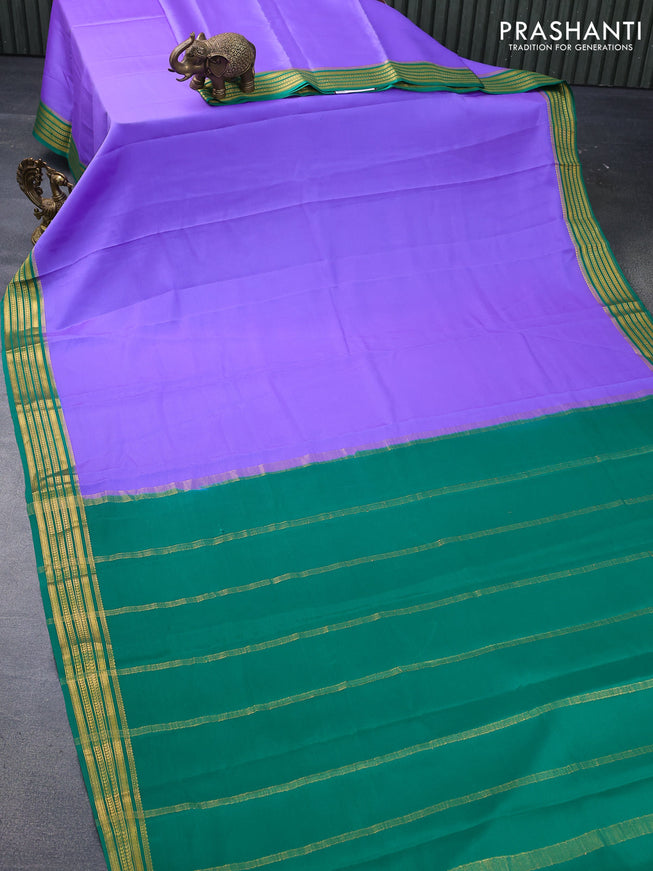 Mysore silk saree lavender shade and green with plain body and zari woven border plain body
