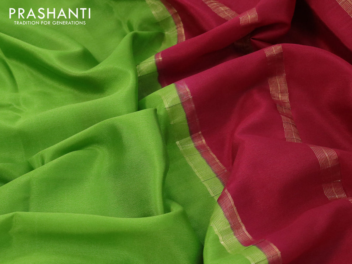 Mysore silk saree green and maroon with plain body and zari woven border plain body