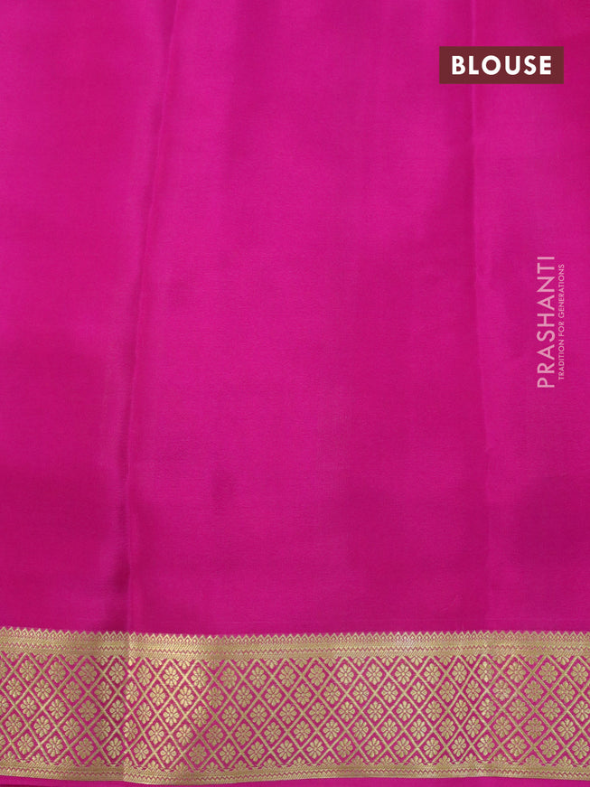 Mysore silk saree mustard yellow and pink with plain body and zari woven border plain body