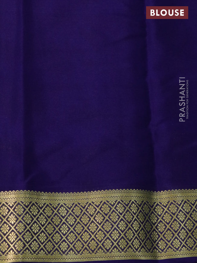 Mysore silk saree teal blue and blue with plain body and zari woven border plain body