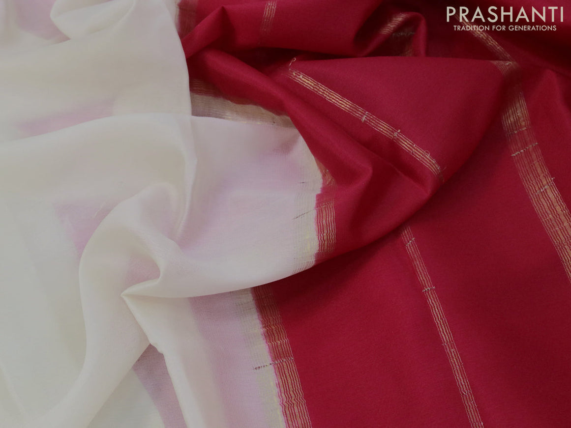 Mysore silk saree off white and red with plain body and zari woven border plain body
