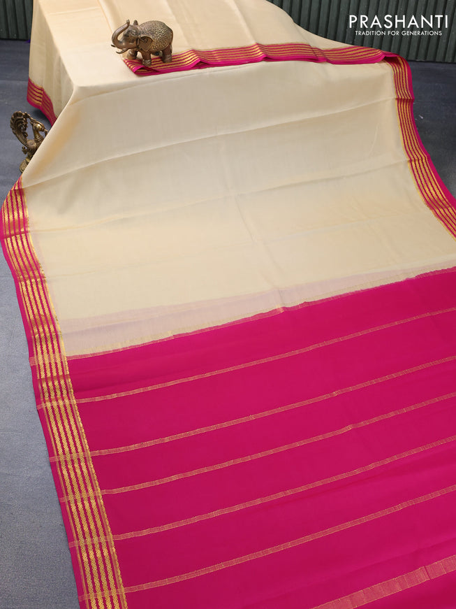 Mysore silk saree sandal and pink with plain body and zari woven border plain body