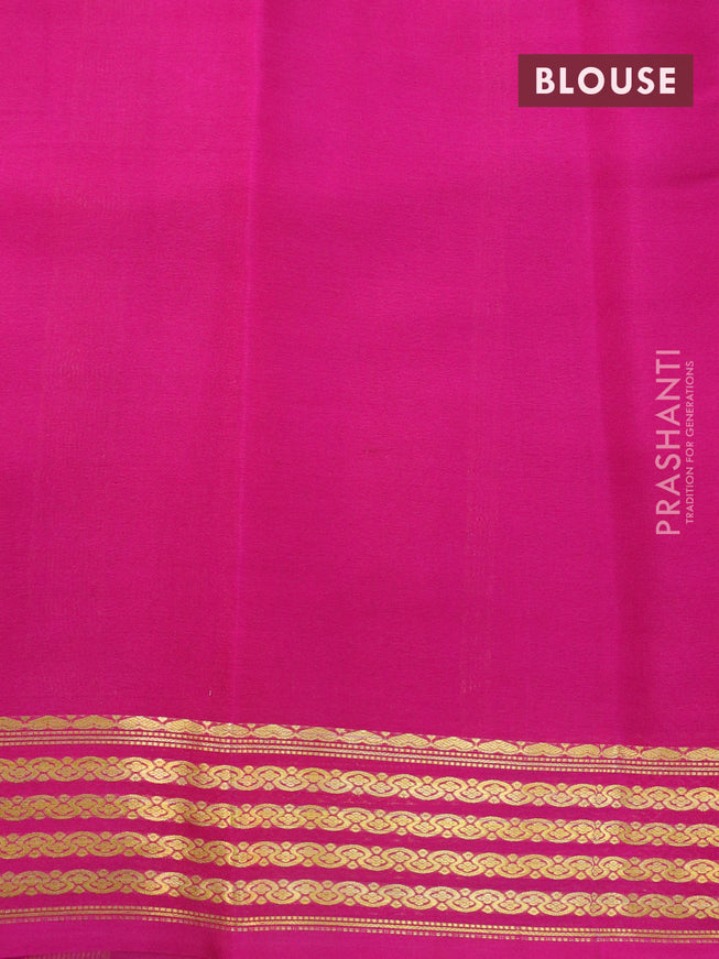 Mysore silk saree sandal and pink with plain body and zari woven border plain body