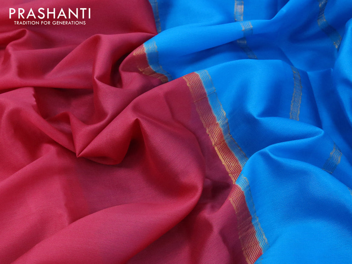 Mysore silk saree pink shade and cs blue with plain body and zari woven border plain body