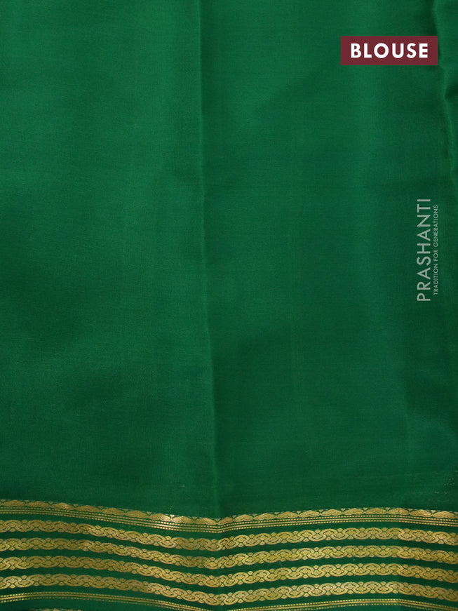Mysore silk saree light green and green with plain body and zari woven border plain body