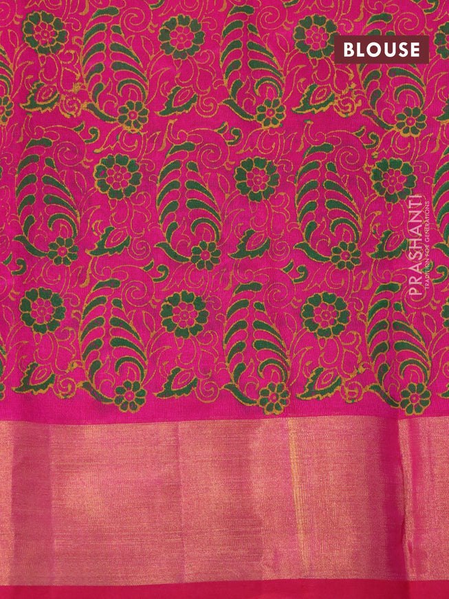 Silk cotton block printed saree pink with butta prints and zari woven border