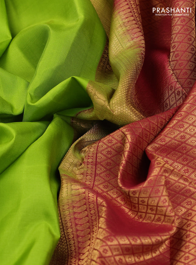 Pure kanchipuram silk saree light green and maroon with zari woven buttas and zari woven korvai border