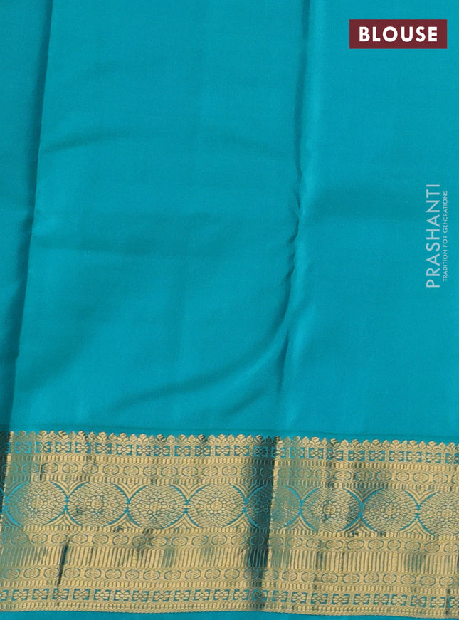 Pure kanchipuram silk saree maroon and teal blue with zari woven buttas and rich zari woven korvai border
