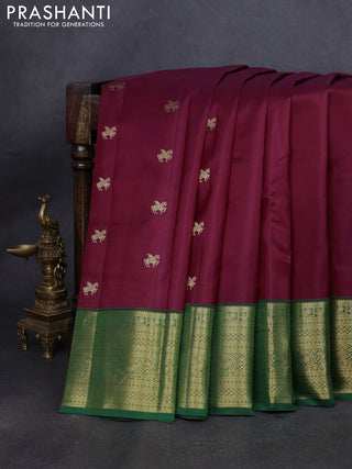 Pure kanchipuram silk saree maroon and green with zari woven buttas and rich zari woven border