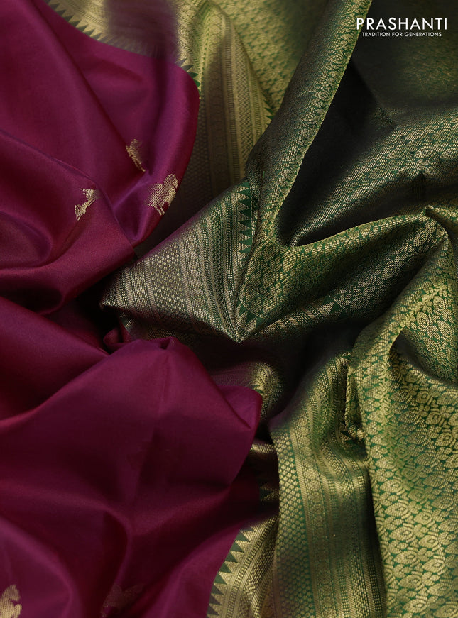 Pure kanchipuram silk saree maroon and green with zari woven buttas and rich zari woven border