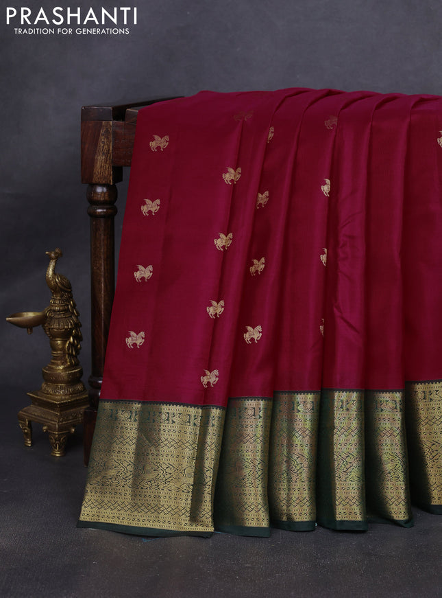 Pure kanchipuram silk saree pink and bottle green with zari woven buttas and rich zari woven border