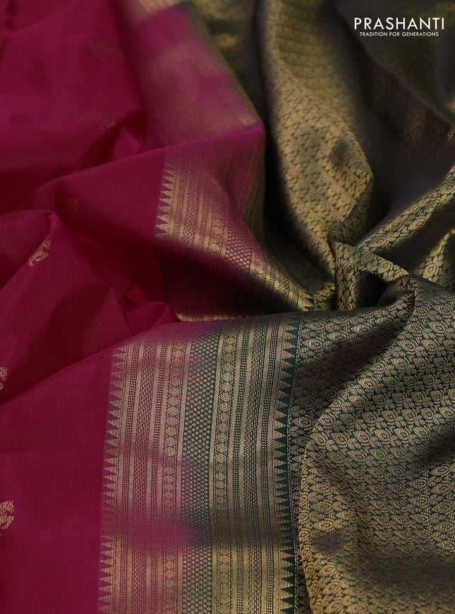 Pure kanchipuram silk saree pink and bottle green with zari woven buttas and rich zari woven border