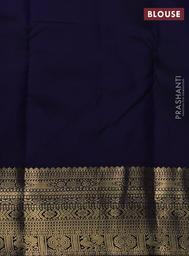Pure kanchipuram silk saree cream and navy blue with zari woven buttas and rich zari woven korvai border