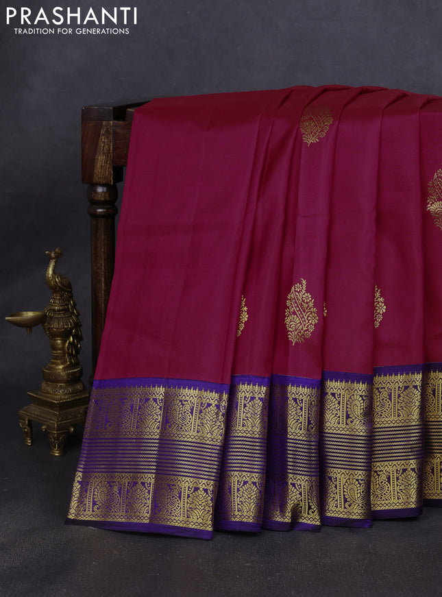 Pure kanchipuram silk saree pink and blue with zari woven buttas and long zari woven korvai border